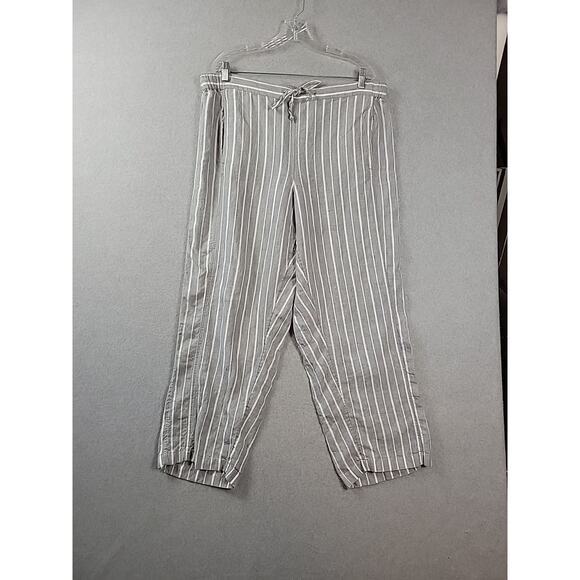 Coldwater Creek 100% Linen Gray Striped Drawstring Casual Beach Pants Womens XL - Picture 1 of 11